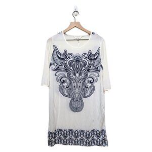 5th & Love Ecru & Navy Paisley Tunic Mini Dress NWT Sz S